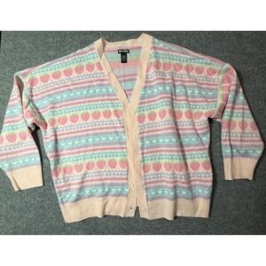 Hot Topic 3X Strawberry Hearts Pastel Knit Cardigan Sweater Cute‎